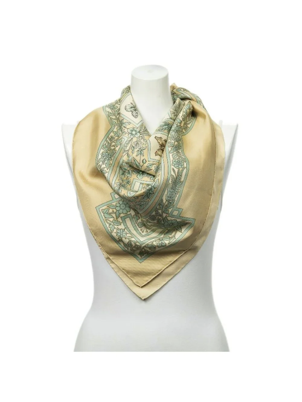 Hermes Scarf Gold Green Twill Silk